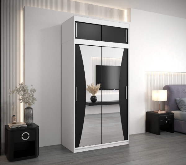 Šatní skříň Abi Mo s nástavcem Barva korpusu: Bílá, Rozměry: 120 cm, Dveře: Černá