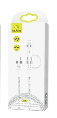USAMS SJ403 U31 Datový Kabel Type-C - Type-C (Lightning) bílá (6958444984599)