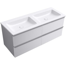 CERANO Koupelnová skříňka Velora - bílá matná, úchytka chrom + dvojumyvadlo z lit. mramoru Amati - bílá matná - 121x54,5x46,7 cm