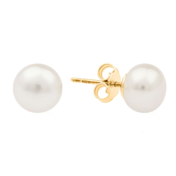 Náušnice s 8 mm bílou perlou Cinzia Gold - chirurgická ocel, Zlatá Bílá