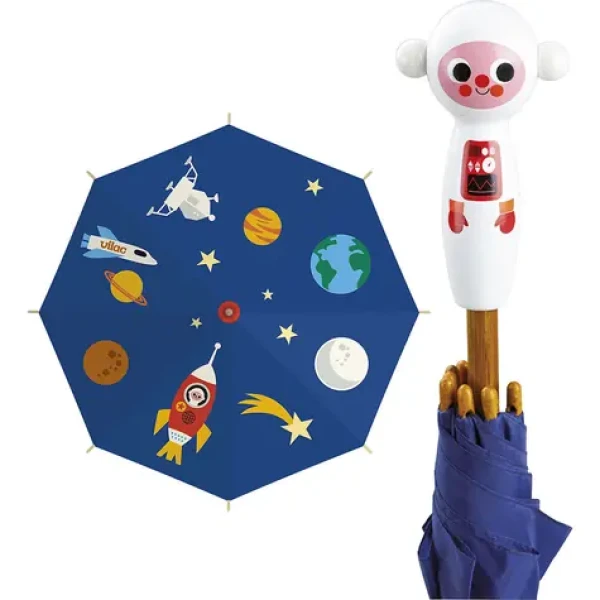 VILAC Deštník Kosmonaut modrá / kovová konstrukce, dřevěná rukojeť / design Ingela P. Arrhenius / od 3 let (V7731)