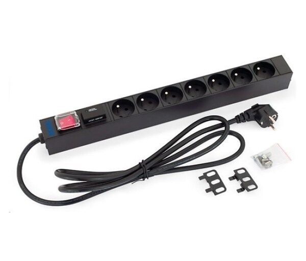 TRITON 19" rozvodný panel 1U; 7 x zásuvka podle ČSN, max. 16 A; kabel 3 x 1,5 mm, 2 m + zástrčka univerzál CZ-DE max.16A EDF_1030404