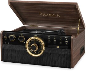 Victrola VTA-270B hnědá / Gramofon s rádiem CD MC mechanikou / 33 45 78 RPM / FM / BT / RCA / repro (VTA-270b-ESP-EU)