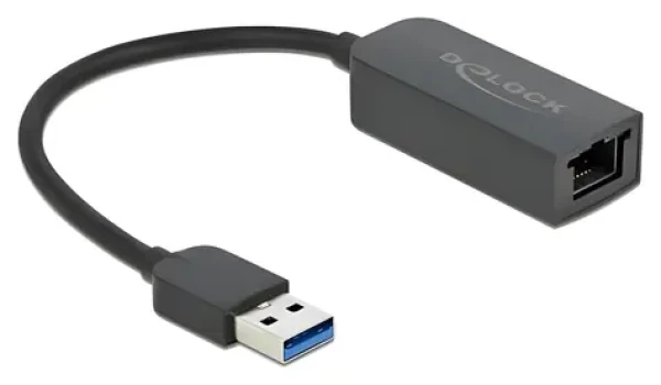 Delock USB Type-A na 2,5 Gigabit LAN černá / Adaptér / USB 3.2 Gen 1 / RJ45 / 5 Gbit/s / kompaktní (66646)