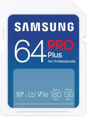 SAMSUNG PRO Plus SDXC 64GB / UHS-1 / Class 10 / U3 / Čtení: 180MBps / Zápis: 130MBps (MB-SD64S/EU)