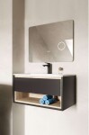 Kielle - Meara Skříňka s umyvadlem 90 cm, tmavě šedý lesk/tmavý dub 50026S906