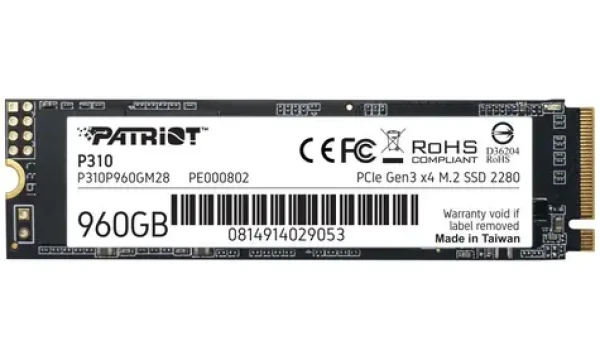 Patriot P310 960GB / SSD / M.2 2280 / PCIe Gen3 / R: 2100MBps / W:1800MBps / 3y (P310P960GM28)