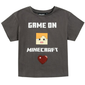 Tričko s krátkým rukávem a flitrovou aplikací Minecraft- šedé - 122 GRAPHITE