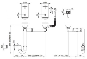 DEANTE - Sifon stainless nerez - Náhradní sifonová sada pro nerezový dřez, 1.5 - and 2 - bowl - 2" drain ZXY_9956