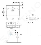 GEBERIT - Smyle Square Umyvadlo 450x360 mm, s přepadem, otvor pro baterii, bílá 500.222.01.1