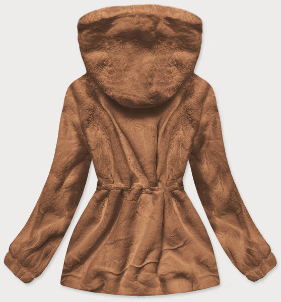 Hnědá kožešinová dámská bunda kapucí (BR9596-12) odcienie brązu
