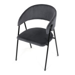 Židle jidelní, šedá látka, černá kovová noha