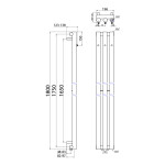 SAPHO - PILON otopné těleso 196x1800, se třemi háčky pro ručník, chrom IZ126T