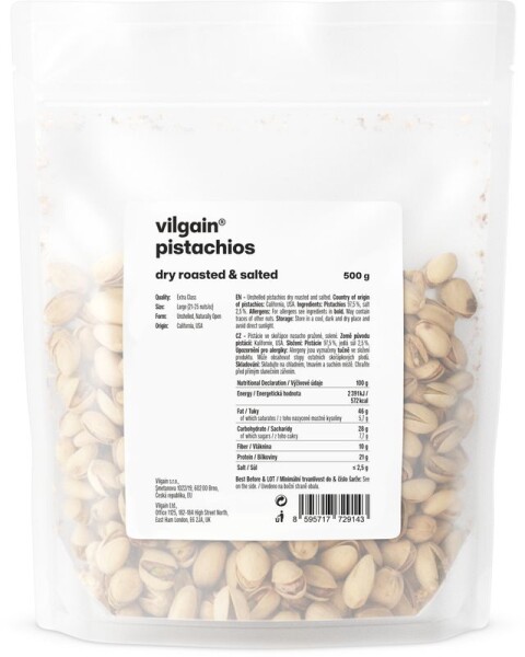 Vilgain Pistácie – nasucho pražené & solené 500 g