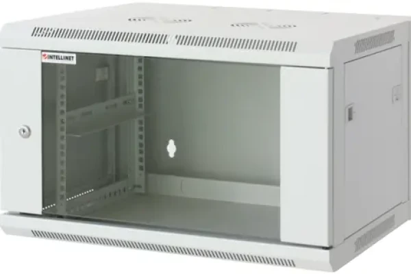 Intellinet Nástěnný rozvaděč 600x450 mm šedý / Rozvaděč / 19" / 6U / prosklené dveře / nosnost 60 kg (711760)