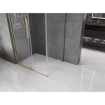 MEXEN/S - Velar L sprchový kout, posuvné dveře 90 x 70, transparent, zlato kartáčovaná 871-090-070-03-55