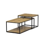 Stůl konferenční, set 2 ks, MDF deska, dekor divoký dub, kovová podnož, černý lak