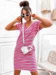 Růžovo-bílé dámské bavlněné letní pruhované šaty (762) odstíny růžové L (40)