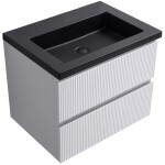CERANO - Koupelnová skříňka Carole - bílá matná rýhovaná + umyvadlo z lit. mramoru Ovo - černá matná - 60,5x53x46,5 CER-816730