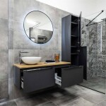 MEREO - Mailo, koupelnová skříňka s umyvadlem z litého mramoru 61 cm, šedá mat, černé madlo CN570MB