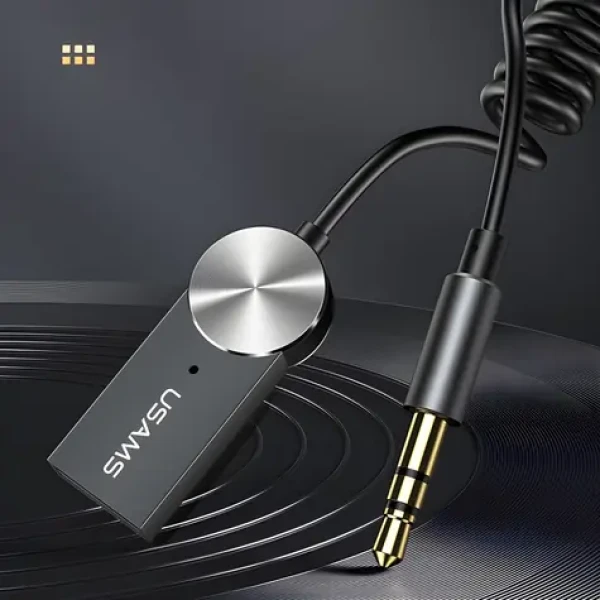USAMS SJ464 šedá / Bluetooth audio adaptér / do auta / BT 5.0 / 3,5mm AUX / USB napájení (SJ464JSQ01)