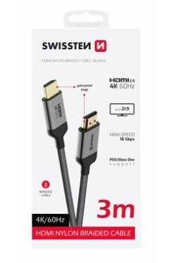 SWISSTEN Kabel HDMI 2.0 (M) - HDMI 2.0 (M) 3m černá / 18 Gbps / 4K / 60Hz / zlacené kontakty (75501103)