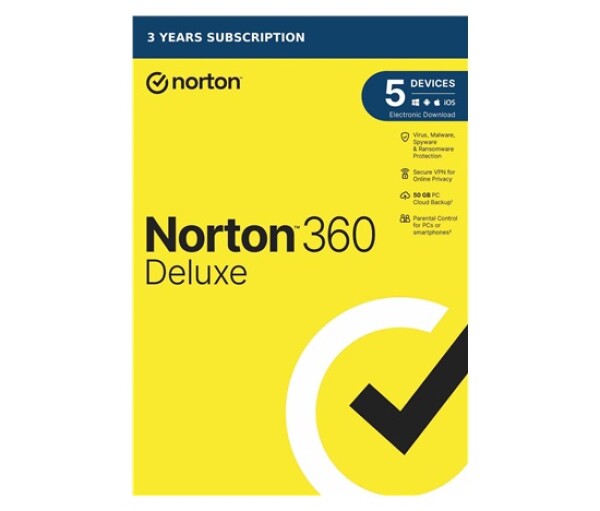 NORTON 360 DELUXE 50GB +VPN 1 uživatel pro 5 zařízení na 3 roky - ESD 1+1 (50%) EDF_471056