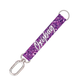 Krátká klíčenka s karabinkou Purple glitter