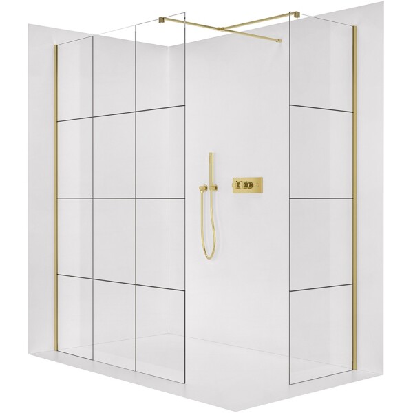 CERANO Sprchová zástěna Walk-in Onyx T L/P - 8 mm - hranatá vzpěra - zlatá, industriální sklo - 120x110x200 cm