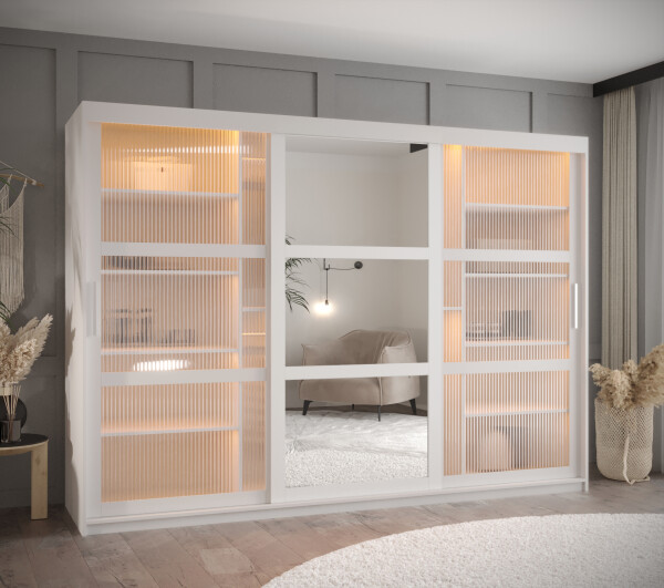 Šatní skříň Abi Flutes 2 Rozměry: 250 cm, Barva korpusu + barva dveří: Bílá + Bílá