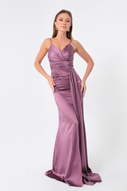 Lafaba Women's Lavender Straps Long Satin Evening Dress Prom Dress