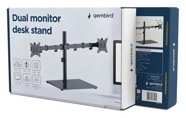 Gembird MS-D2ST-01 černá / Držák 2 monitorů na stůl / 17-32" / do 9 kg / naklápěcí, otočný (MS-D2ST-01)