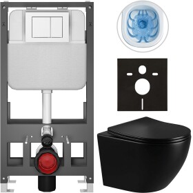CERANO - Kompletní WC set Basic/Cesso - černá lesklá - WC tlačítko Maxio/Bílá - volně stojící - předstěnová instalace - 49x36 CER-8050BD86302