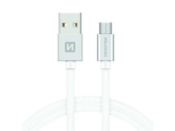 Swissten 71522203 USB 2.0, zástrčka A - zástrčka micro B, opletený, 1,2m, stříbrný