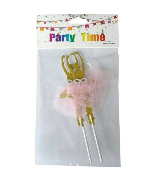 Dortisimo Zápich do dortu Baletky 2 zlaté s růžovou sukní (2 ks)