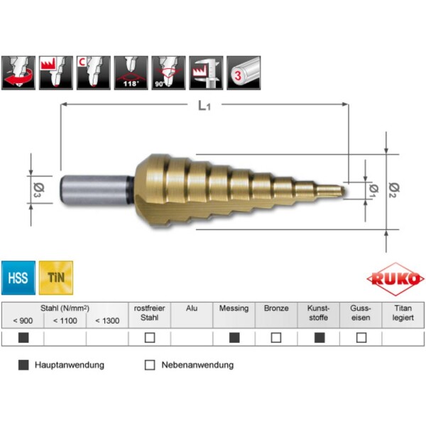 Bosch Vrtáky do plechu, šestihranná stopka 3-14 mm, 60 mm, 1/4" 3609204148