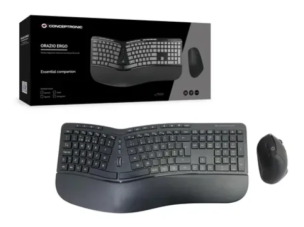 Conceptronic ERGO PT černá / Bezdrátová klávesnice a myš / Ergonomická / 2.4 GHz / PT layout (ORAZIO02PT)