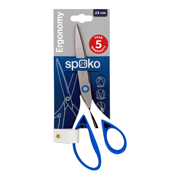 Spoko nůžky kancelářské - Ergonomy, 23 cm, asymetrické, bílomodré - 6ks