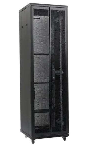 XtendLan TELCO 42U/800x1000 černá / Stojanový rozvaděč / 19" / Perforované dvoukřídlé dveře a záda (HPER-TELCO-42U-80-BLACK-S)