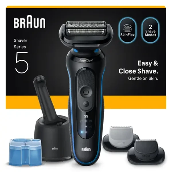 Braun Series 5 52-B7650cc černá-modrá / Planžetový holicí strojek / WetDry / 50 min provoz / voděodolný (8700216647229)