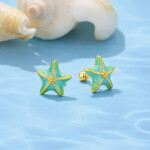 Stříbrné pozlacené náušnice Mořská Hvězdice - stříbro 925/1000, Tyrkysová