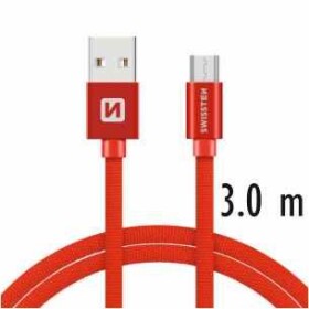 Swissten 71527301 USB 2.0, zástrčka A - zástrčka micro B, opletený, 3m, červený
