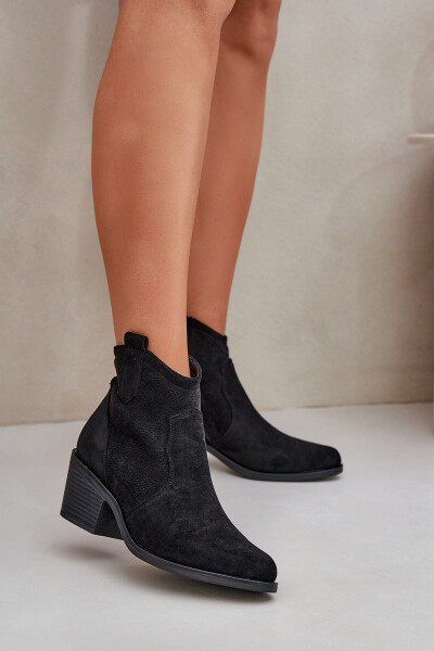 Děrované Kovbojské Botky Na Zip Eko Semišové S.Barski HY51-061 Černé 40