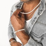 Pánský korálkový náhrdelník Fernando Gold - 6 mm bílý howlit, Bílá/čirá 70 cm