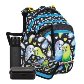Školní batohový 5-dílný set Bagmaster BETA 25 A PAPOUŠEK (batoh,penál,sáček na cvičky,box na svačinu,láhev)