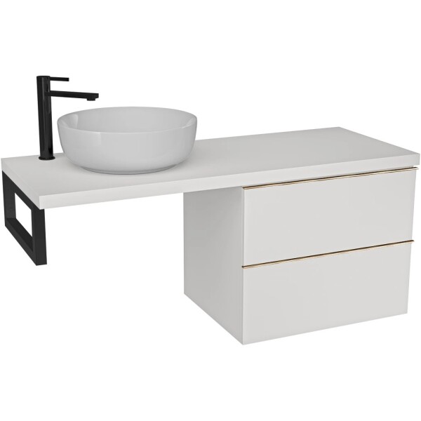 CERANO Deska pod umyvadlo Navira Pro - 121x46,5x3,6 cm - skříňka Velora 59 cm - bílá matná, zlatá úchytka - konzole černá