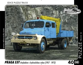 RETRO-AUTA Puzzle TRUCK č.12 Praga S5T dvojkabina s hydraulickou rukou (1957–1972)