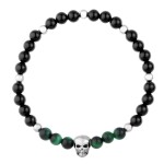 Pánský náramek Cristoval - lebka, 6 mm zelené tygří oko, onyx, Zelená 19 cm