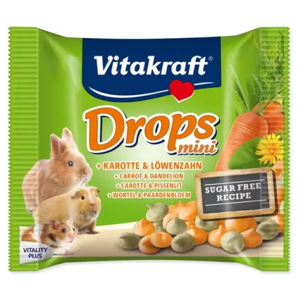 Vitakraft Happy Králík s mrkví, dropsy 40 g / Pamlsek pro hlodavce / Mrkvové dropsy (495-25164)
