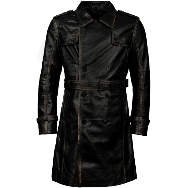 Pánský Kožený Kabát Edwin Rub Off Brixton Černý Velikost: L